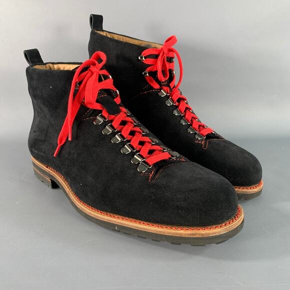 PAUL STUART Size 12 Black Red Textured Leather Lace Up Boots - Picture 1 of 9